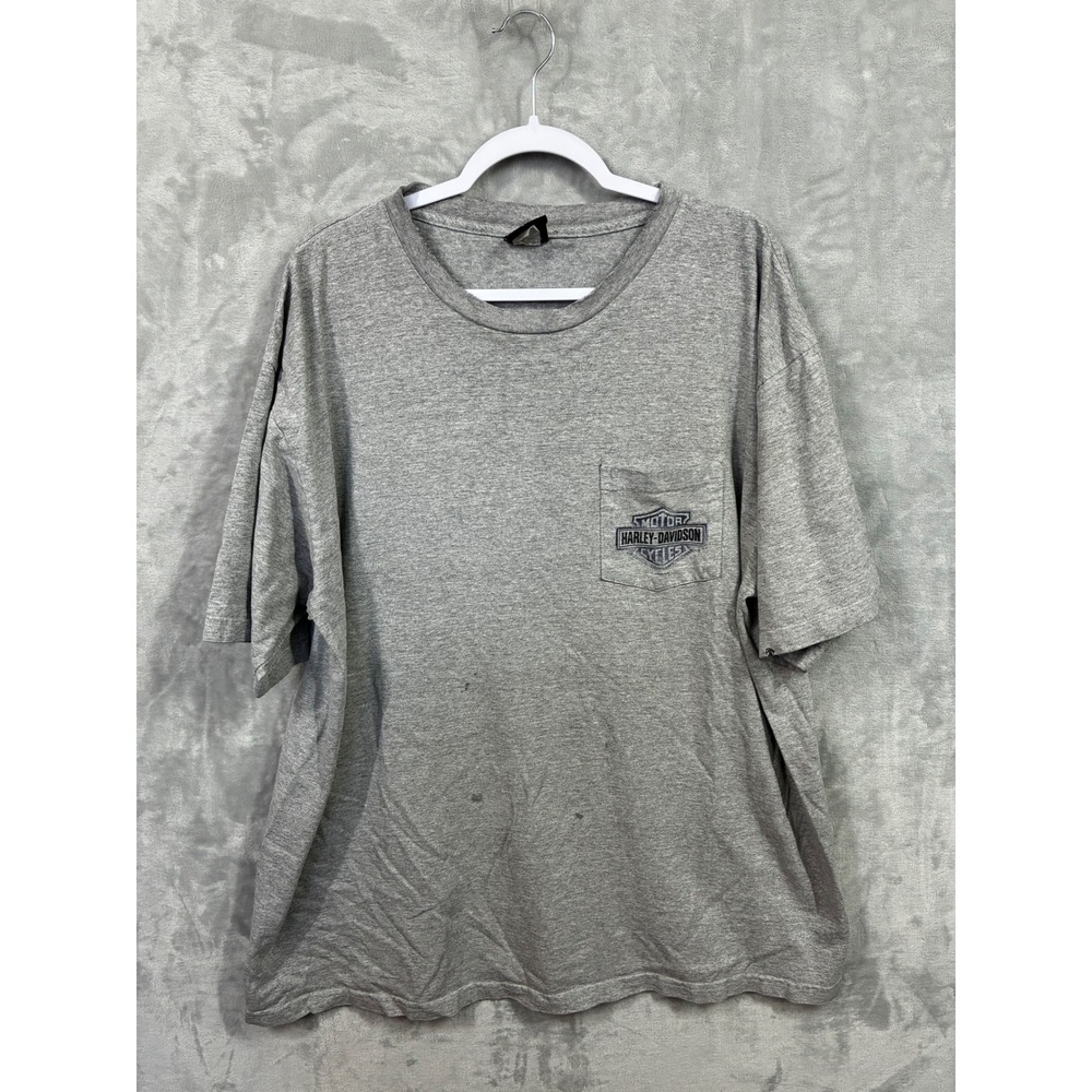 Harley-Davidson Roanoke Valley VA Train Graphic Pocket T-Shirt Gray Mens XL